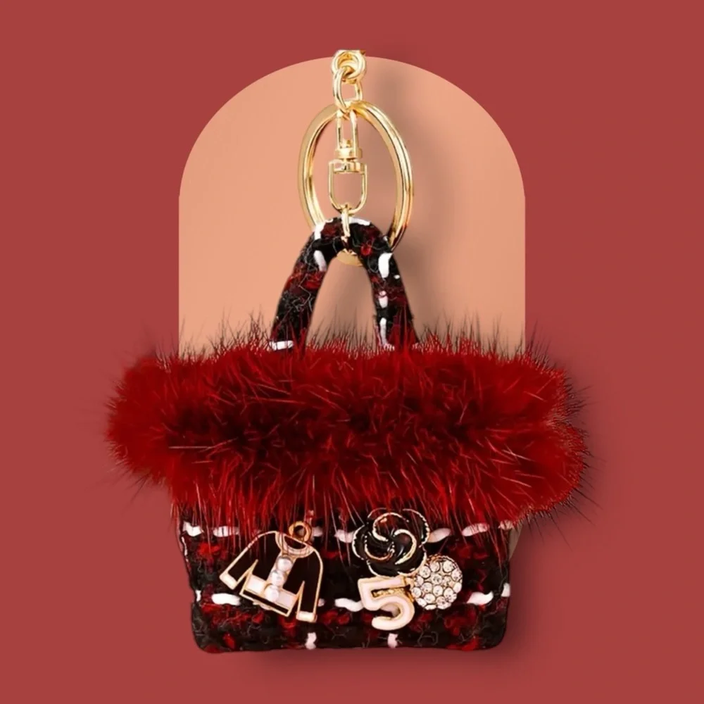 🆕 Mink Small Fragrance Holder - Women's Bag Pendant Key Chain Ring - Lux Red